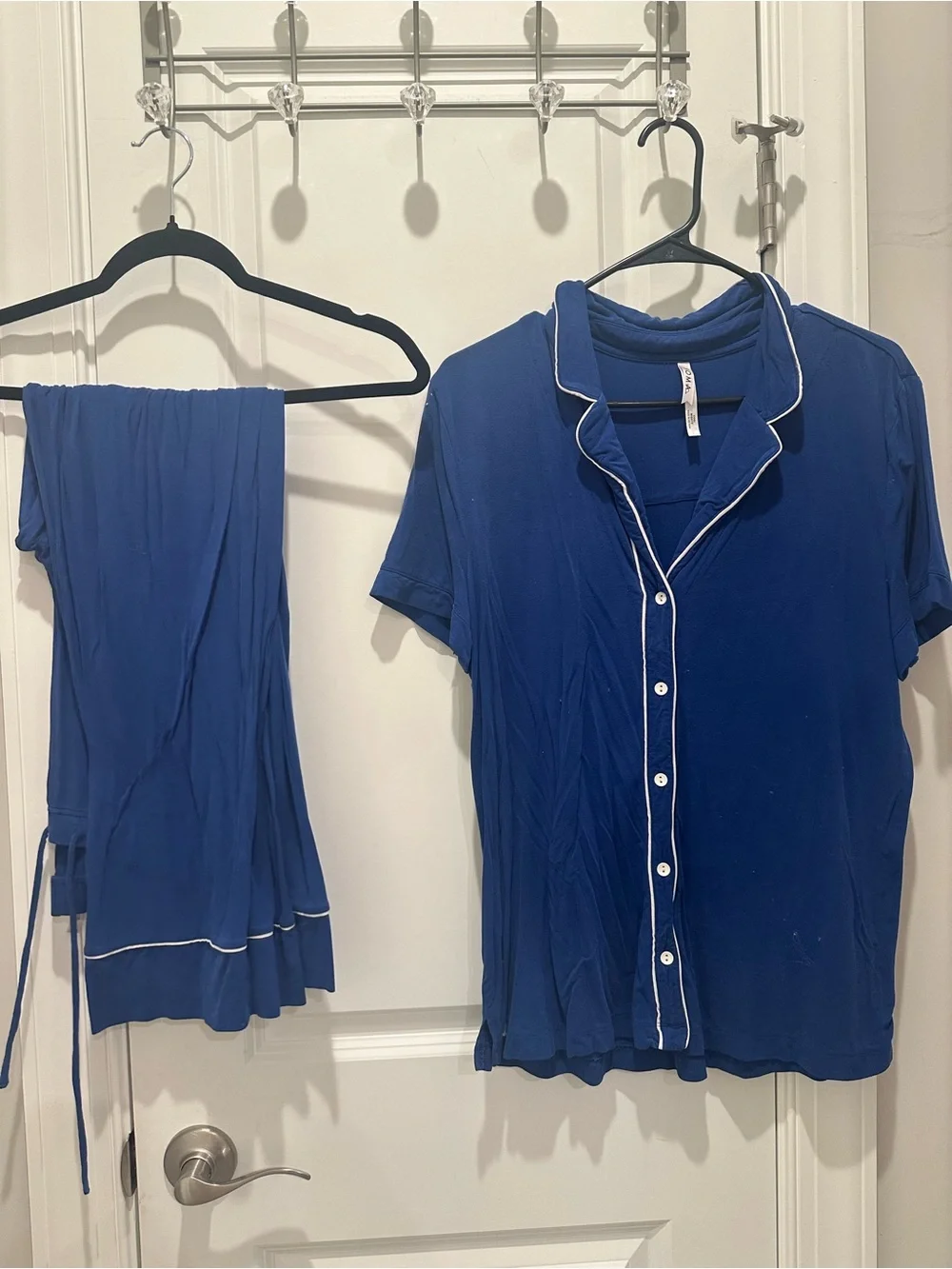 Soma Royal Blue Short-Sleeve Pajama Set with White Piping